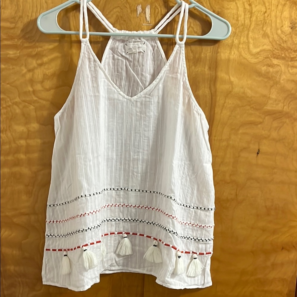 Lou & Grey White Red Asymmetrical Tie Front Camisole